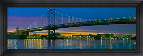 Framed Suspension bridge across a river, Ben Franklin Bridge, River Delaware, Philadelphia, Pennsylvania, USA Print