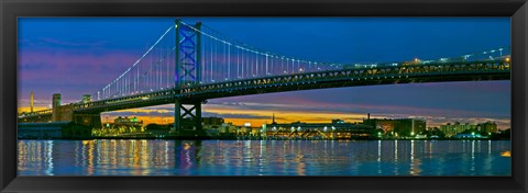 Framed Suspension bridge across a river, Ben Franklin Bridge, River Delaware, Philadelphia, Pennsylvania, USA Print