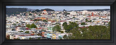 Framed High angle view of colorful houses in a city, Richmond District, Laurel Heights, San Francisco, California, USA Print