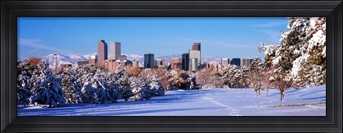 Framed Denver city in winter, Colorado Print