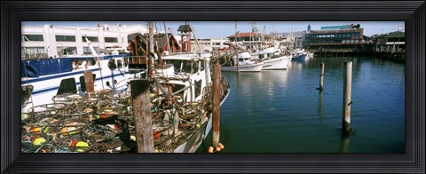 Framed Fishing boats at a dock, Fisherman&#39;s Wharf, San Francisco, California, USA Print
