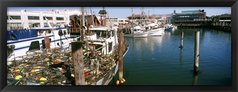 Framed Fishing boats at a dock, Fisherman&#39;s Wharf, San Francisco, California, USA Print