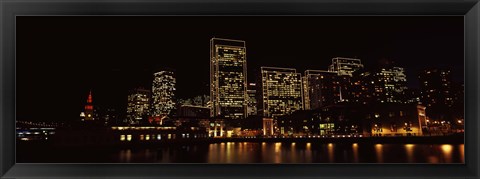 Framed Buildings at the waterfront lit up at night, San Francisco Print