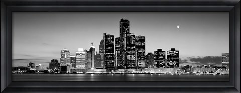Framed Buildings at the waterfront, River Detroit, Detroit, Michigan, USA Print