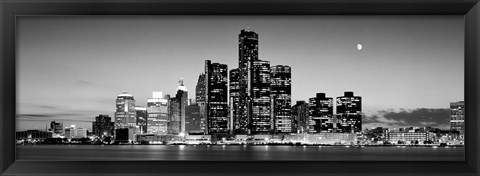 Framed Buildings at the waterfront, River Detroit, Detroit, Michigan, USA Print