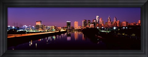 Framed Buildings lit up at the waterfront, Philadelphia Print