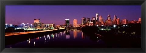 Framed Buildings lit up at the waterfront, Philadelphia Print