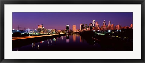 Framed Buildings lit up at the waterfront, Philadelphia Print