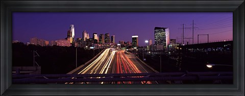 Framed Light streaks of vehicles on highway at dusk, Philadelphia, Pennsylvania, USA Print