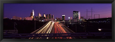 Framed Light streaks of vehicles on highway at dusk, Philadelphia, Pennsylvania, USA Print