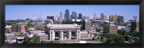 Framed Union Station with city skyline in background, Kansas City, Missouri, USA Print