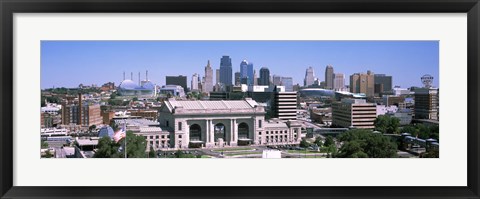 Framed Union Station with city skyline in background, Kansas City, Missouri, USA Print