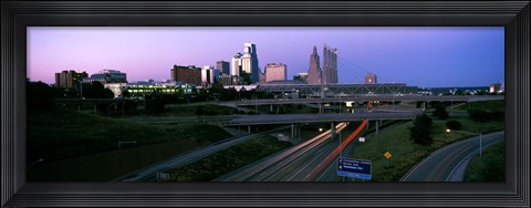 Framed Highway interchange and skyline at sunset, Kansas City, Missouri, USA Print