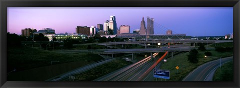 Framed Highway interchange and skyline at sunset, Kansas City, Missouri, USA Print
