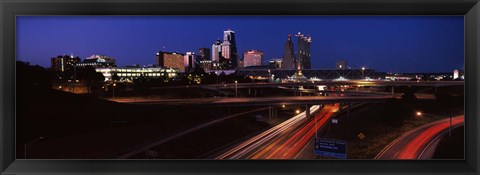 Framed Highway interchange and skyline at dusk, Kansas City, Missouri, USA Print