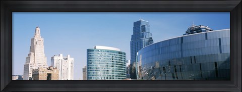 Framed Low angle view of downtown skyline, Sprint Center, Kansas City, Missouri, USA Print