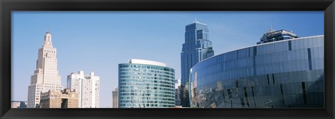 Framed Low angle view of downtown skyline, Sprint Center, Kansas City, Missouri, USA Print