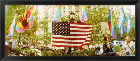 Framed Occupy Wall Street protester, Zuccotti Park, Lower Manhattan, Manhattan, New York City, New York State, USA Print