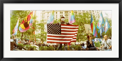 Framed Occupy Wall Street protester, Zuccotti Park, Lower Manhattan, Manhattan, New York City, New York State, USA Print