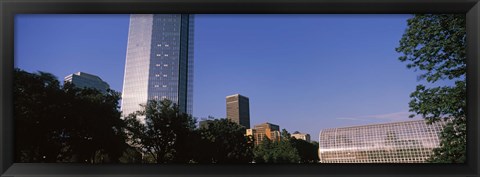 Framed Low angle view of the Devon Tower and Crystal Bridge Tropical Conservatory, Oklahoma City, Oklahoma, USA Print