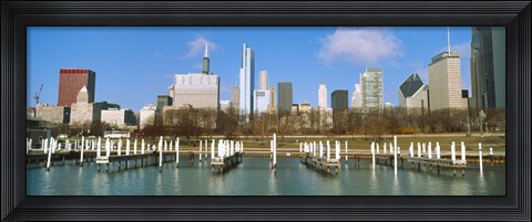 Framed Columbia Yacht Club with buildings in the background, Chicago, Cook County, Illinois, USA Print