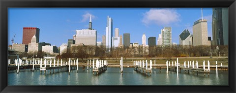 Framed Columbia Yacht Club with buildings in the background, Chicago, Cook County, Illinois, USA Print