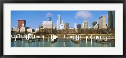 Framed Columbia Yacht Club with buildings in the background, Chicago, Cook County, Illinois, USA Print