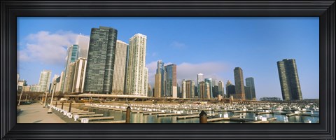 Framed Columbia Yacht Club with buildings in the background, Lake Point Tower, Chicago, Cook County, Illinois, USA Print
