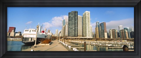 Framed Columbia Yacht Club with city skyline, Chicago, Cook County, Illinois, USA Print
