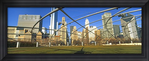 Framed Jay Pritzker Pavilion with city skyline in the background, Millennium Park, Chicago, Cook County, Illinois, USA Print