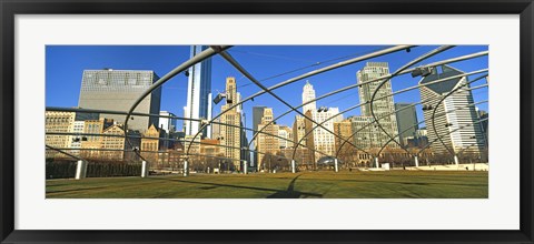 Framed Jay Pritzker Pavilion with city skyline in the background, Millennium Park, Chicago, Cook County, Illinois, USA Print