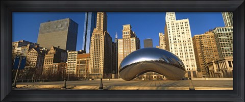 Framed Cloud Gate sculpture with buildings in the background, Millennium Park, Chicago, Cook County, Illinois, USA Print