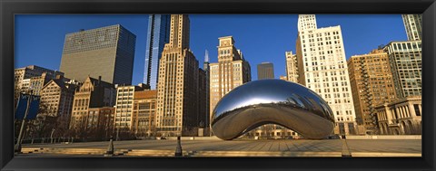 Framed Cloud Gate sculpture with buildings in the background, Millennium Park, Chicago, Cook County, Illinois, USA Print