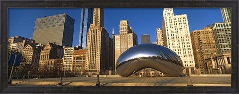 Framed Cloud Gate sculpture with buildings in the background, Millennium Park, Chicago, Cook County, Illinois, USA Print