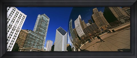 Framed Reflection of buildings on Cloud Gate sculpture, Millennium Park, Chicago, Cook County, Illinois, USA Print