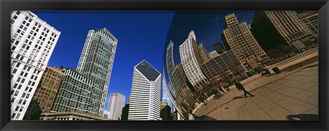 Framed Reflection of buildings on Cloud Gate sculpture, Millennium Park, Chicago, Cook County, Illinois, USA Print