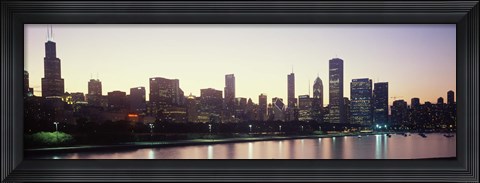 Framed City skyline with Lake Michigan and Lake Shore Drive in foreground at dusk, Chicago, Illinois, USA Print