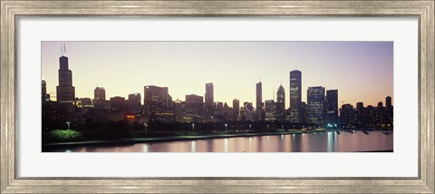 Framed City skyline with Lake Michigan and Lake Shore Drive in foreground at dusk, Chicago, Illinois, USA Print