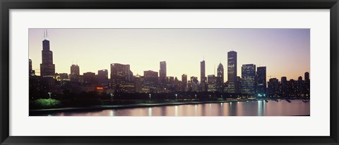 Framed City skyline with Lake Michigan and Lake Shore Drive in foreground at dusk, Chicago, Illinois, USA Print