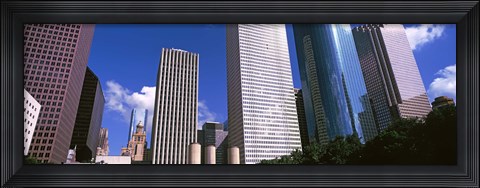 Framed Low angle view of buildings, Wedge Tower, Continental Airlines Tower, ExxonMobil Building, Chevron Building, Houston, Texas, USA Print