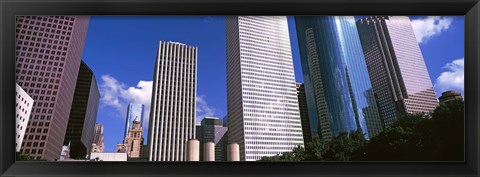 Framed Low angle view of buildings, Wedge Tower, Continental Airlines Tower, ExxonMobil Building, Chevron Building, Houston, Texas, USA Print