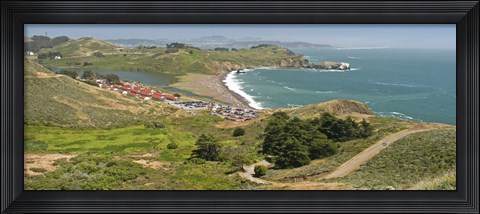 Framed High angle view of a coast, Marin Headlands, Rodeo Cove, San Francisco, Marin County, California, USA Print
