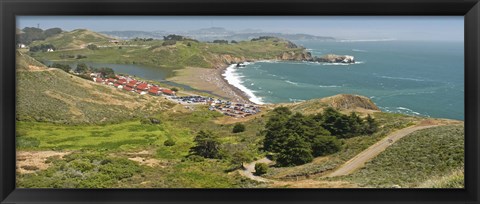 Framed High angle view of a coast, Marin Headlands, Rodeo Cove, San Francisco, Marin County, California, USA Print