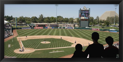 Framed Spectator watching a baseball match at stadium, Raley Field, West Sacramento, Yolo County, California, USA Print