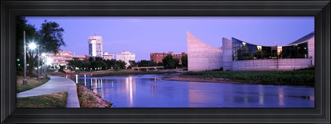 Framed Buildings at the waterfront, Arkansas River, Wichita, Kansas, USA Print