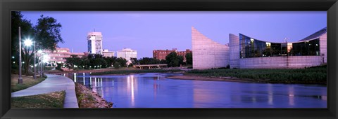 Framed Buildings at the waterfront, Arkansas River, Wichita, Kansas, USA Print