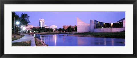 Framed Buildings at the waterfront, Arkansas River, Wichita, Kansas, USA Print