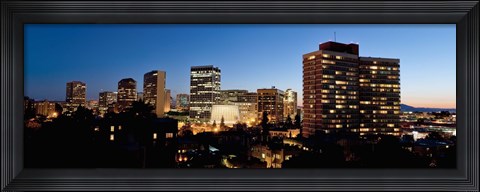 Framed Skyline at dusk, Oakland, California Print