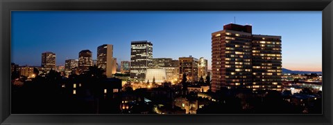 Framed Skyline at dusk, Oakland, California Print