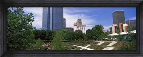 Framed Botanical garden with skyscrapers in the background, Myriad Botanical Gardens, Oklahoma City, Oklahoma, USA Print